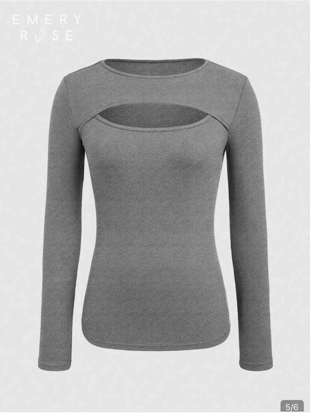 Women's Grey Cutout Long-Sleeve Top (M)